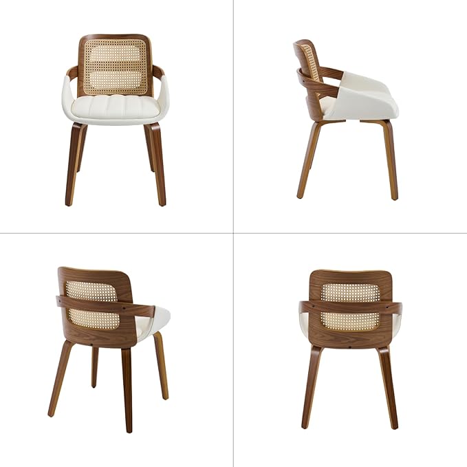 DUOMAY Modern PU Leather Dining Chairs Set of 2, Cane Back Room Chairs with Solid Wood Legs Kitchen Chairs for Living Room, Restaurant, White
