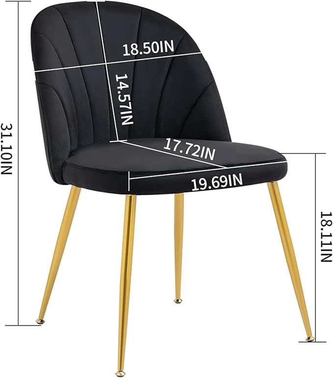 Velvet Dining Chairs Set of 4, Upholstered Mid Century Modern Dining Room Chairs, Armless Accent Chairs with Metal Gold Legs for Living Room, Kitchen, Black