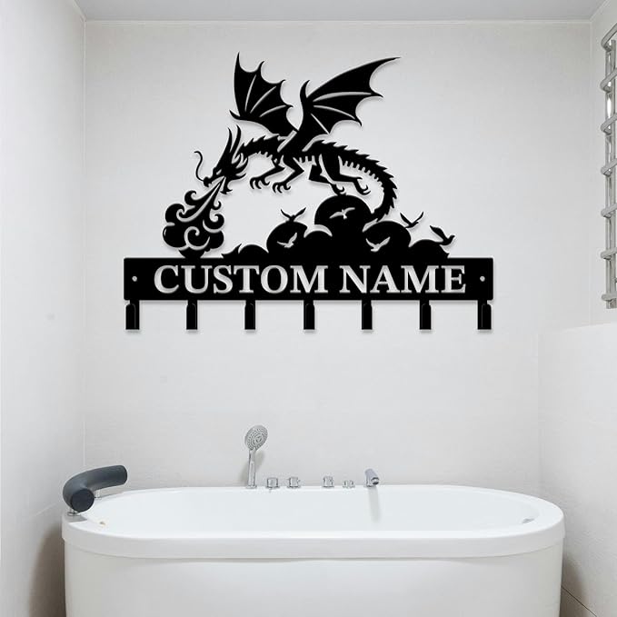 Personalized Evil Dragons Keys Hooks,Custom Name Metal Dragons Art Keys Hooks,Metal Dragons Lover Wall Home Storage Decorative Keys Hooks,Key Holder Hooks for Wall (Style G)