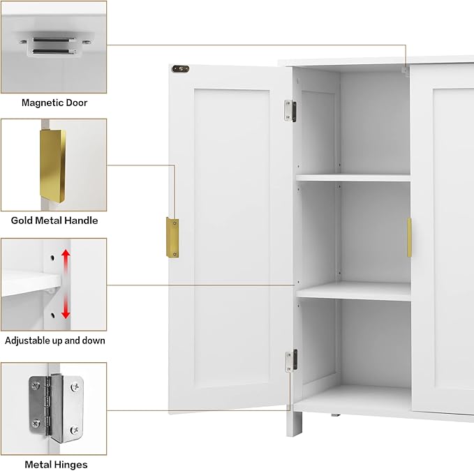 TaoHFE White Bathroom Storage Cabinet,Bathroom Cabinets Freestanding with 2 Doors,Towel Cabinet for Bathrooms,Restroom Cabinets,Small Storage Cabinet for Office,Restaurant,Living Room