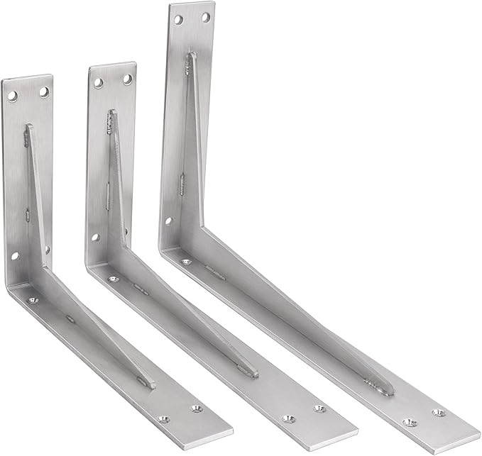 YUMORE Shelf Bracket Heavy Duty 14x8x2 in, 1/5IN Extra Thick Solid L Brackets Stainless Steel Countertop Bar Top Support Brackets Wall Mounted, Includes Hardware, 2 Pack