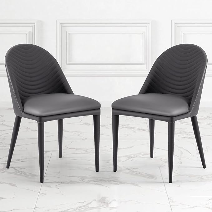 Dining Chairs Set of 2, Modern Full Assembled Faux Leather Upholstered Side Chair with Backrests, Dinner Chairs for Kitchen Dinning Room, Dark Gray