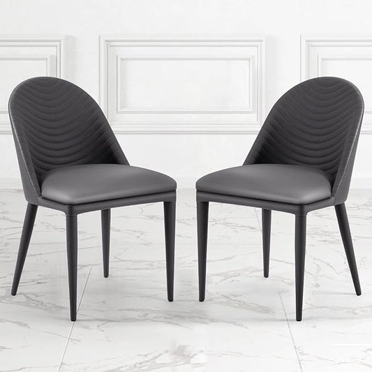 Dining Chairs Set of 2, Modern Full Assembled Faux Leather Upholstered Side Chair with Backrests, Dinner Chairs for Kitchen Dinning Room, Dark Gray