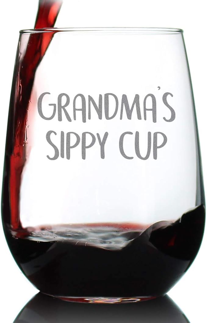 Bevvee Grandma's Sippy Cup - Stemless Wine Glass Gift for Grandmothers - Cute Birthday Glasses - Large 17 Oz