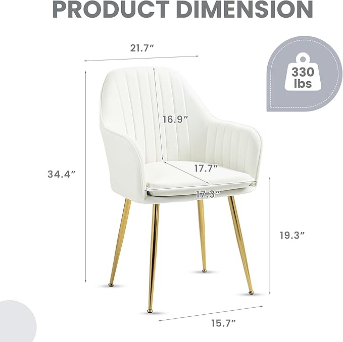 ECOTOUGE Modern Dining Chairs Set of 6, Upholstered Armchairs with Golden Metal Legs, Matte Velvet Kitchen Chairs for Dining Table, Accent Chairs for Living Room, Beige