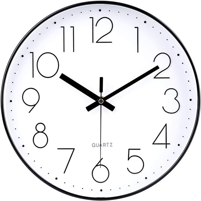 jomparis Black Wall Clock Large 13.5 Inch Silent Non Ticking Battery Operated Quartz Decorative Round Wall Clock for Classroom Living Room,Office,School