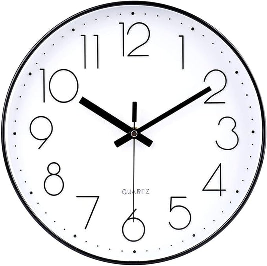 jomparis Black Wall Clock Large 13.5 Inch Silent Non Ticking Battery Operated Quartz Decorative Round Wall Clock for Classroom Living Room,Office,School