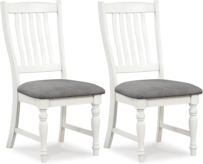 Giantex Wood Dining Chairs Set of 2, Farmhouse Kitchen Chairs with Solid Wood Frame, Max Load 355 Lbs, Armless Upholstered Dining Side Chairs with Cushion Seat, Slat Back Dining Room Chair, White