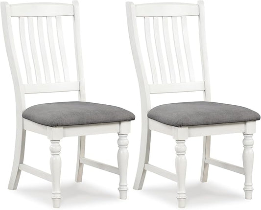 Giantex Wood Dining Chairs Set of 2, Farmhouse Kitchen Chairs with Solid Wood Frame, Max Load 355 Lbs, Armless Upholstered Dining Side Chairs with Cushion Seat, Slat Back Dining Room Chair, White