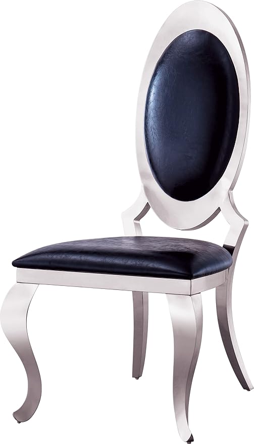 Goujxcy Dining Chair Set of 2, Leatherette Dining Chairs with Silver Legs,Upholstered Dining Chairs, Armless Side Chair,Modern Kitchen Chairs, Chair with Silver Stainless Steel Legs (Black& Silver2)
