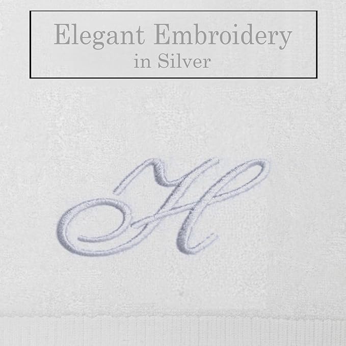 White Monogrammed Hand Towels for Bathroom - Luxury Hotel Quality Personalized Initial Embroidered Towel for Powder Room, Spa - GOTS Organic Certified - Pack of 2 Silver, Letter H