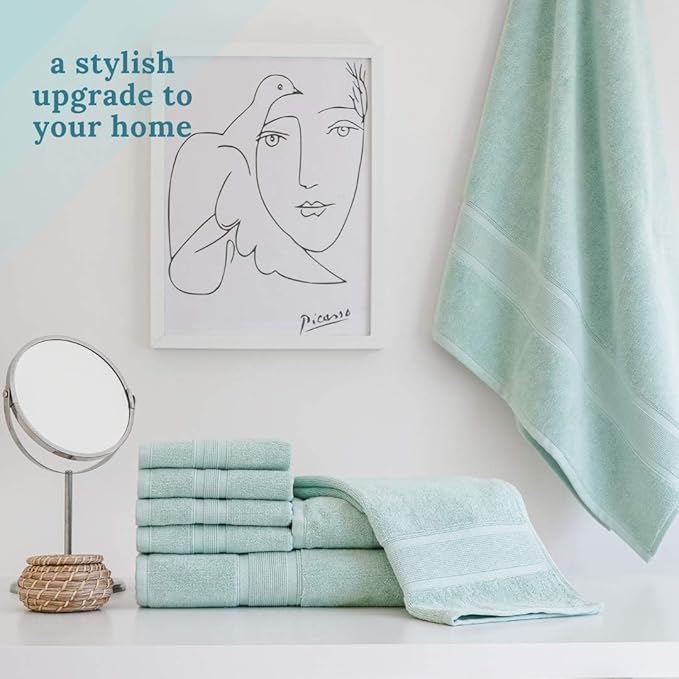 Luzia 8 Piece Bathroom Towel Set - 100% Turkish Cotton, Premium Quality - 2 Bath Towels 2 Hand Towels and 4 Washcloths (Sea Foam/Aqua/Mint/Glacier Green)