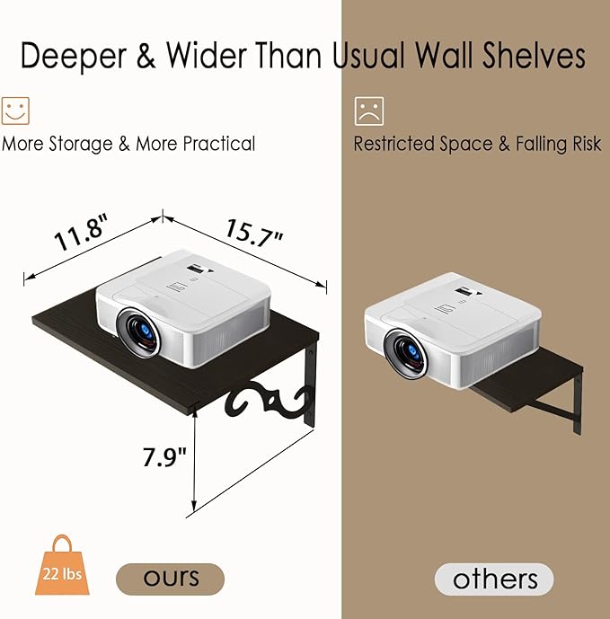DINZI LVJ Deep Floating Shelves, 16" W x 12" D Wall Shelves Set of 2, Wide Display Shelf Wall Mounted with Brackets, Easy-to-Install Bookshelf for Living Room, Bathroom, Bedroom, Espresso