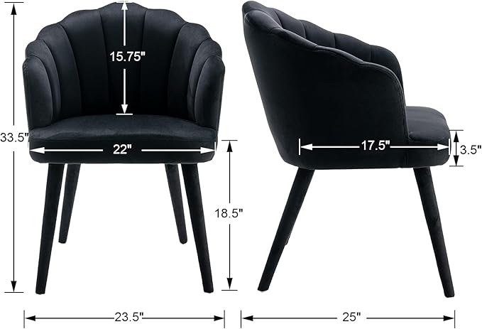 Velvet Dining Chairs Set of 2 Modern Living Room Chairs with Petal Back & Wood Legs Comfy Upholstered Side Chair for Dining Room/Bedroom/Vanity, Black