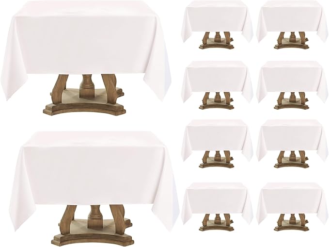 Square Tablecloth 52 x 52 Inch White 10 Pack Tablecloths Stain-Wrinkle Resistant Washable Polyester Table Cloths for Holiday, Buffet Parties, and Weddinge