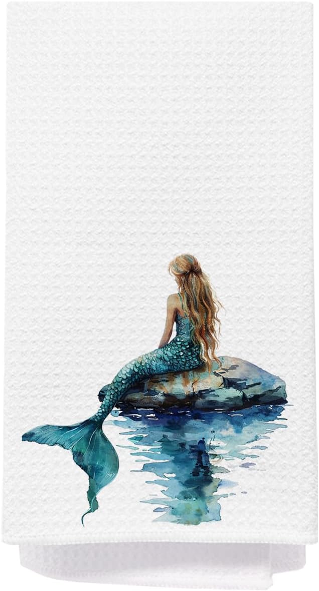 Mermaid Bathroom Hand Towels, Mermaid Gifts for Girls Bathroom Decor Hand Towels for Girls Bath Room Washroom Power Room Vanity Half Bath, 16x24 Inch