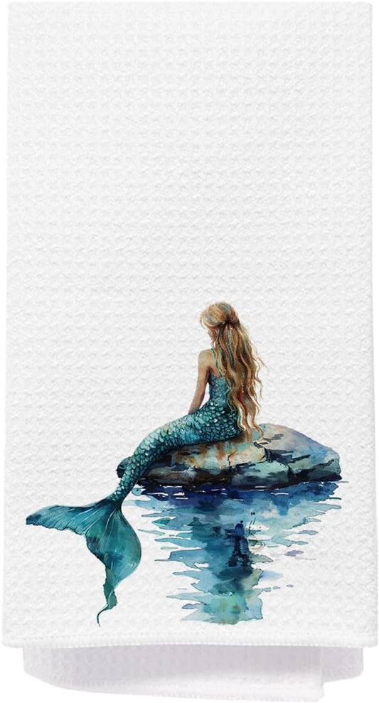 Mermaid Bathroom Hand Towels, Mermaid Gifts for Girls Bathroom Decor Hand Towels for Girls Bath Room Washroom Power Room Vanity Half Bath, 16x24 Inch