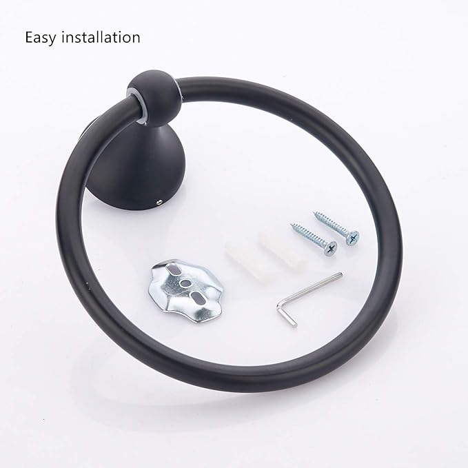 Wall Mounted Classical Design Round Towel Ring for Bathroom (Black)