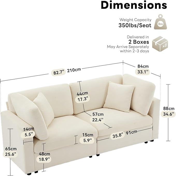 Tbfit Modern Sectional Sofa with Storage, Comfy Cloud Modular Couch with Down-Filled Cushions, Sofa for Home, Living Room, Beige
