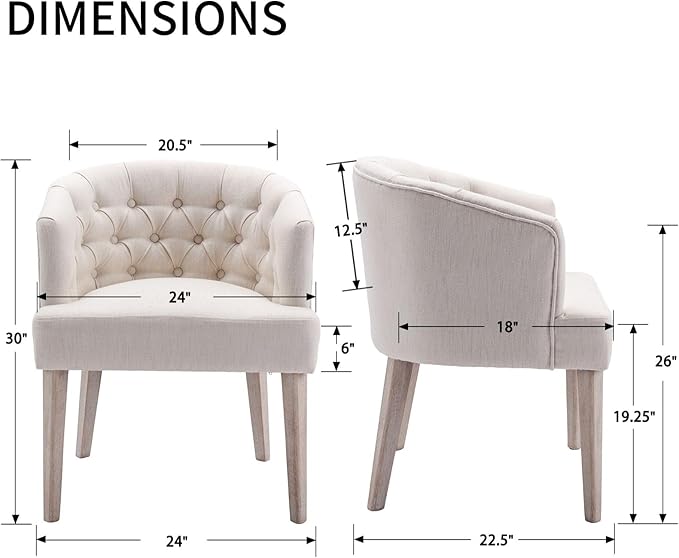 DUOMAY Modern Tufted Dining Chairs Set of 2, Linen Upholstered Side Chair, Comfy Accent Barrel Chair with Wood Legs for Home Kitchen Dining Room Living Room Restaurant, White