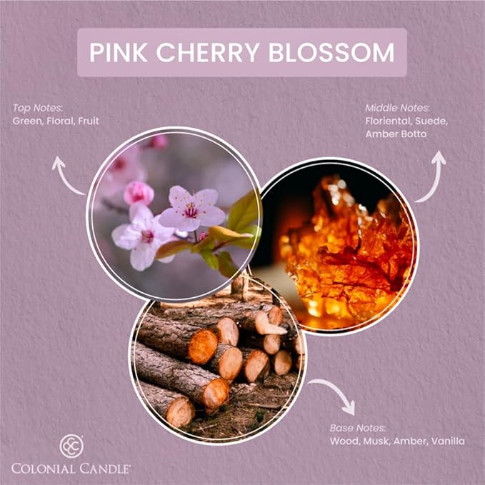 Colonial Candle Pink Cherry Blossom Scented Jar Candle, 2 Wick, 3.5 oz, Mottled Wax Candle