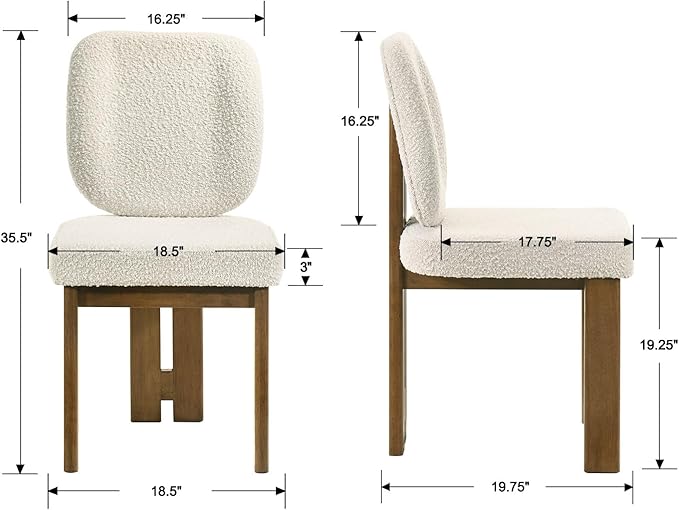 Modern Boucle Dining Chairs Set of 6, Farmhouse Sherpa Upholstered Wooden Kitchen Chairs with Back, Side Armless Dining Room Chairs with Walnut Wood Legs for Kitchen Restaurant, Beige