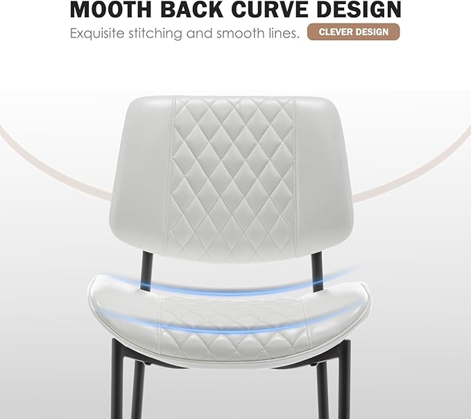 Modern Dining Chairs Set of 2, Leather Dining Chair with Metal Legs, Upholstered Dining Room Chairs for Dining Room, Kitchen, Vanity (White)