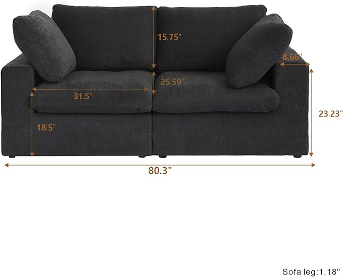 JACH Modular Sectional Couches for Living Room, Modern Convertible Couch, Comfy Love Seat Sofas, Covers Removable, Modern Sectional Sofa for Living Room Apartment (Black)