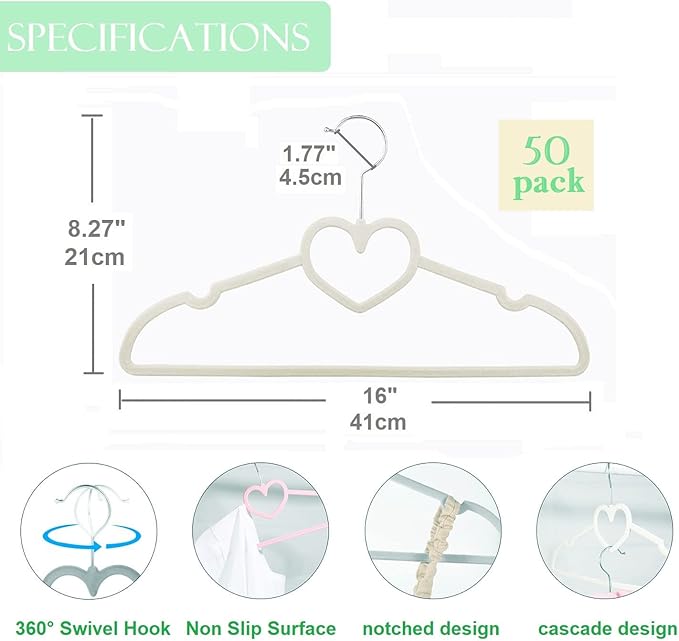 Velvet Hangers 50 Pack, 16" Non Slip Adult Hangers, Slim Clothes Hanger with 360 Degree Swivel Hook - Durable & Cute (Mix Coler)