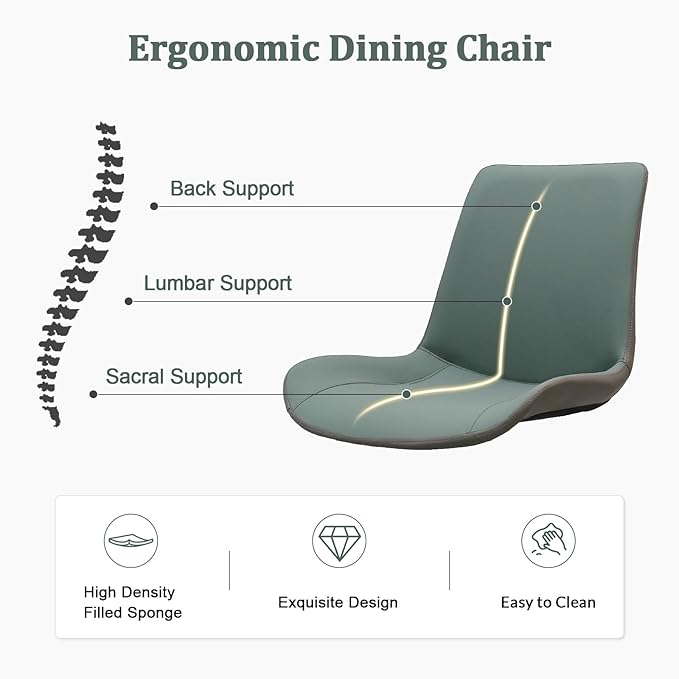 Dining Chairs, Modern PU Leather Dining Room Chair with Sturdy Metal Legs, Upholstered Seat Dinner Chairs Accent Side Chairs for Indoor Kitchen Living Room (Green & Dark Grey, Set of 8)