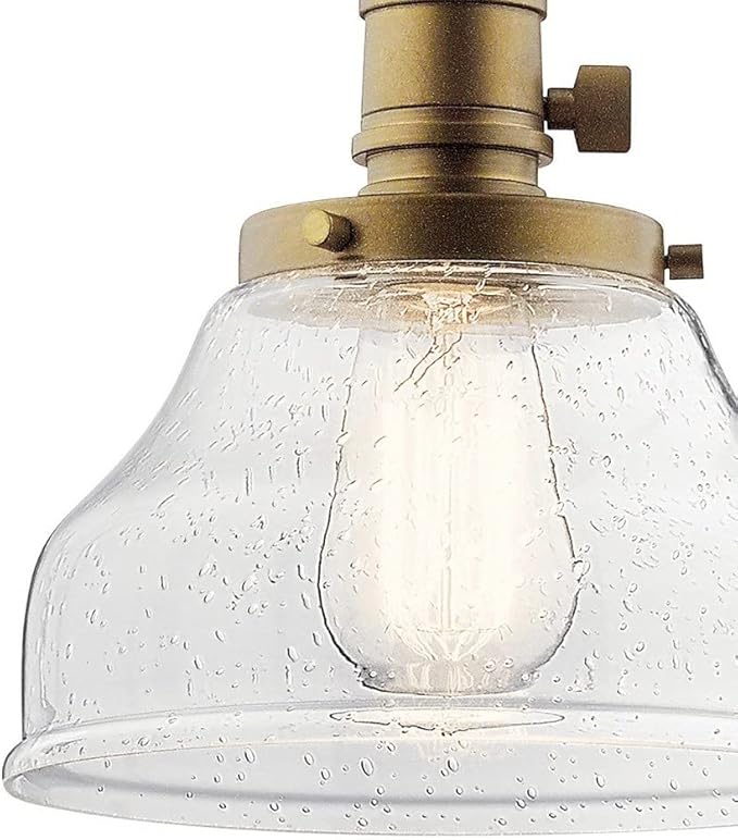 KICHLER Avery 8" Bell Mini Pendant Industrial 1 Light Mini Pendant Ceiling Light Fixture with Clear Seeded Glass in Black, for Living Room, Bedroom or Kitchen (8" x 8" x 8.5") 43850BK