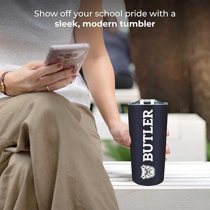 Campus Colors NCAA Stainless Steel Tumbler perfect for Gameday - 18 oz - Double Walled - Keeps Drinks Perfectly Insulated (Butler Bulldogs - Navy)