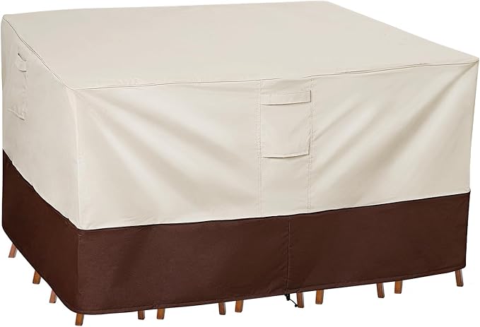 Vailge Waterproof Patio Furniture Set Cover with Padded Handles, Patio/Outdoor Table Cover, Patio/Outdoor Dining Square Table Chairs Cover(Small,Beige & Brown)