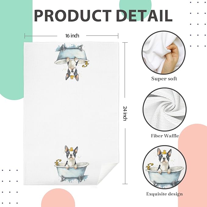 French Bulldog Bathroom Hand Towels, French Bulldog Lover Gifts for Women, Funny Frenchie Dog Decorative Hand Towels for Kids Bathroom Washroom, Frenchie Gifts, 16x24 Inch Set of 2