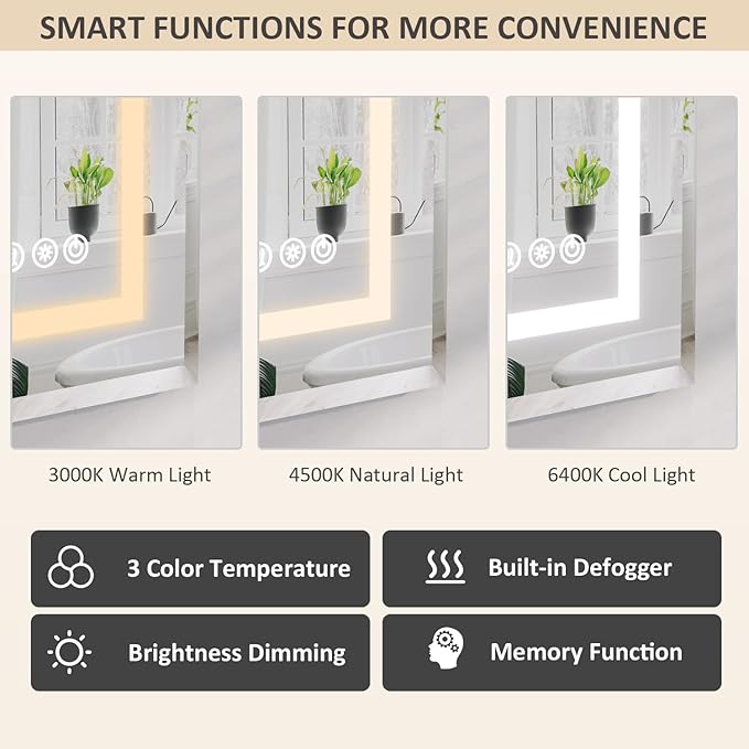 36X30 Inch Black Lighted Medicine Cabinet with Mirror, Recessed or Wall Mounted Bathroom Medicine Cabinet Mirror with Adjustable Frontlit & Brightness, LED Mirror Cabinet with Double Door