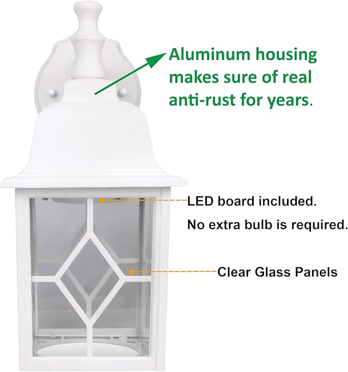 LIT-PaTH Outdoor LED Wall Lantern, White Large Exterior Wall Light Fixture, 5000K Daylight White, 11W 1000 Lumen, Anti-Rust Aluminum Porch Lighting for Outside, Patio, Garage, 1 Pack