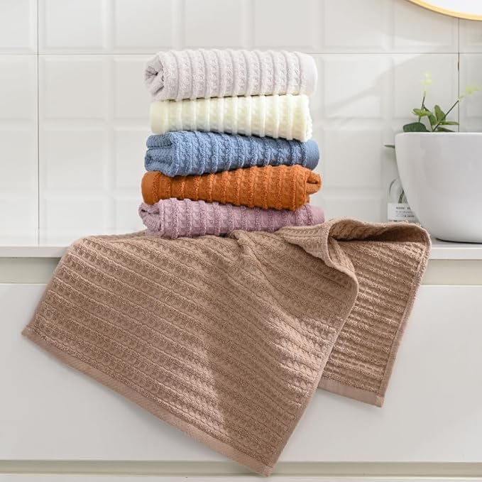 sense gnosis Light Grey Waffle Hand Towel Set of 2 Super Soft 100% Cotton Terry Striped Pattern Ultra Absorbent Hand Towel for Bathroom 13 x 29 Inch