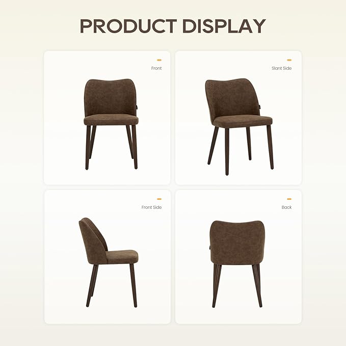 Wooden Dining Chairs Set of 6, Upholstered Kitchen Dining Room Chair, Modern Fabric Farmhouse Dinner Chair for Restaurant & Cafe, Dark Brown