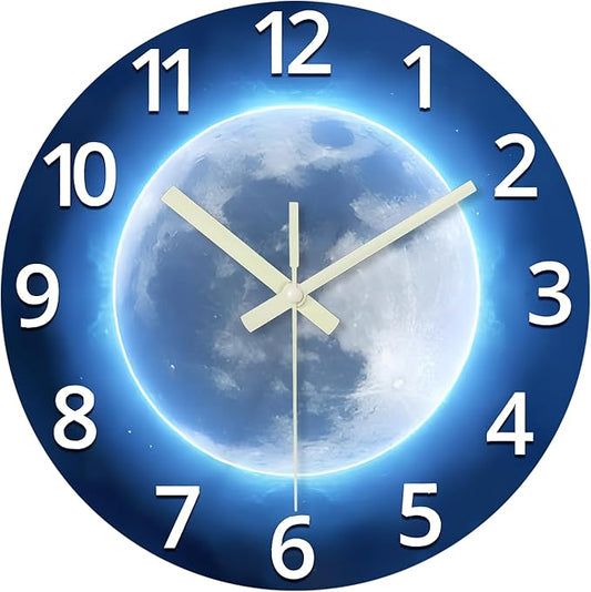 14 Inch Lighted Wall Clocks Battery Operated Blue Glow in The Dark Wall Clock for Kids Bedroom Silent Wall Clock Decorative