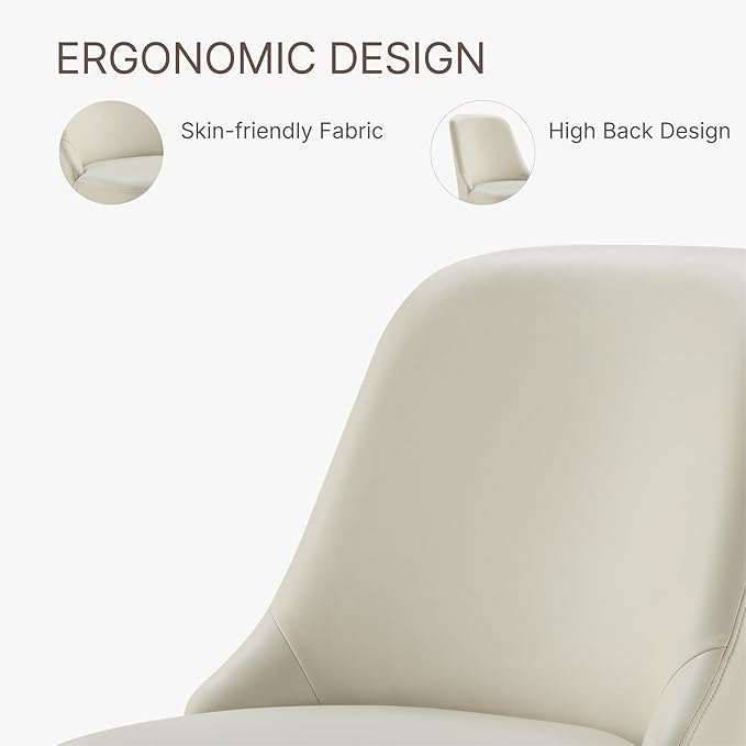 Swivel Dining Chairs Set of 4, Upholstered Mid Century Modern Deskchair with High Back, Faux Leather Kitchen Chairs for Dining Room, Bedroom, Dressing Room, Cream