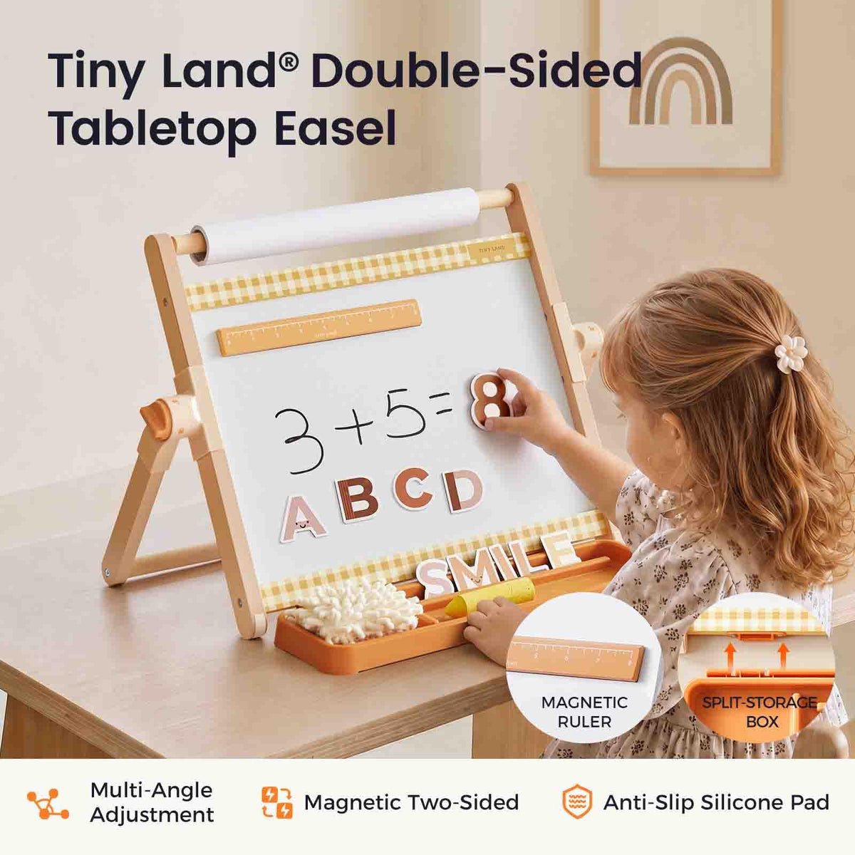 Tiny Land Tabletop Kids Art Easel, 5-Level Magnetic Drawing Board