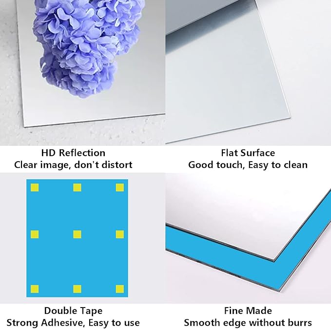 DARENYI Acrylic Mirror Sheet for Wall, 15.7" x 19.6" Large Rectangular Mirror Tiles Frameless Wall Mounted Mirror Self-Adhesive Mirror Stickers for Vanity Bedroom Home Decor