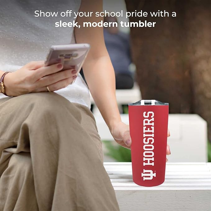 Campus Colors NCAA Stainless Steel Tumbler perfect for Gameday - 18 oz - Double Walled - Keeps Drinks Perfectly Insulated (Indiana Hoosiers - Crimson)