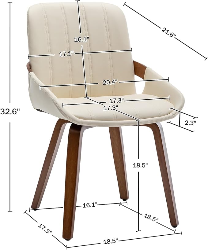 Mid Century Modern Beige Faux Leather Upholstered Dining Chairs Set of 2,Armless Accent Chairs with Sturdy Natural Wood Legs,Bamboo Backrest Support for Kitchen&Dining Room Chairs
