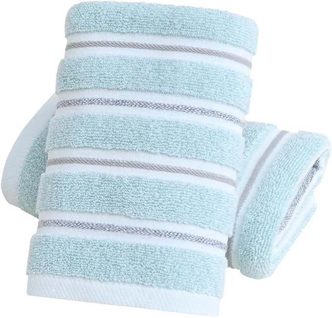 YiLUOMO Green Ribbed Striped Hand Towel Set of 2 Soft and Absorbent Cotton Bathroom Hand Towel Spring Decorative 13 x 29 Inch