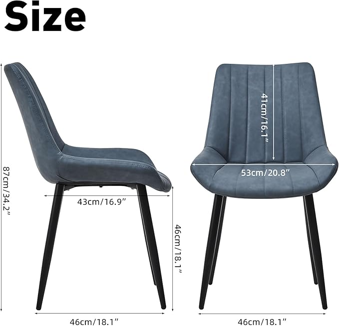 Dining Chairs Set of 6, Faux Leather Modern Linear Design Dining Chair with Metal Legs, 16.9" Seat Width Chair for Kitchen, Lounge, Reception Room, Restaurant, Commercial (Haze Blue)