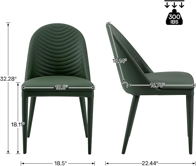 Dining Chairs Set of 2, Modern Full Assembled Faux Leather Kitchen Chairs Upholstered Side Chair with Backrests, Dinner Chairs for Kitchen Dinning Room, Jade Green