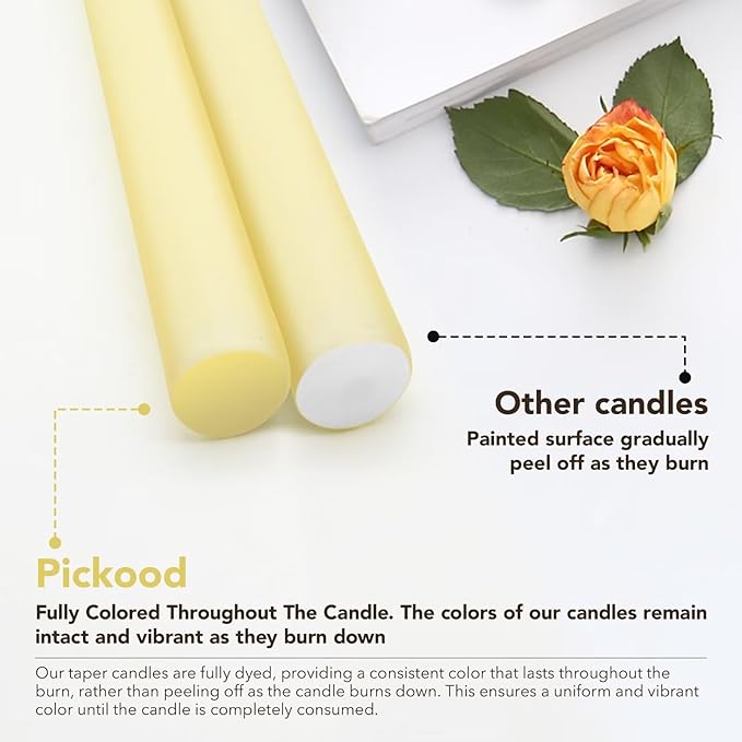 New Burning Formula Unscented Dripless 12-Inch Taper Candles Set of 12 - Ivory, for Wedding, Dinner - Smokeless, Long Burning - Hand Poured, Colored Tall Candlesticks - Marfil