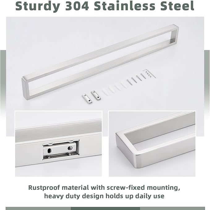 APLusee Square Towel Bar Brushed Nickel, 22.8" 304 Stainless Steel Towel Rack for Bathroom Kitchen Wall Mounted, Rustproof & Heavy Duty Towel Holder