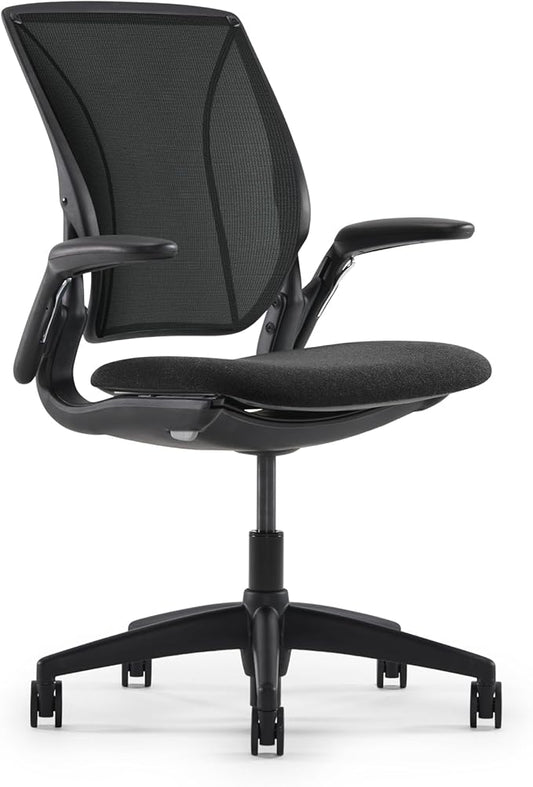 Humanscale World LM Task Chair, Black Frame, Autumn 0191 Seat and Black Catena Mesh Backrest, Soft Casters